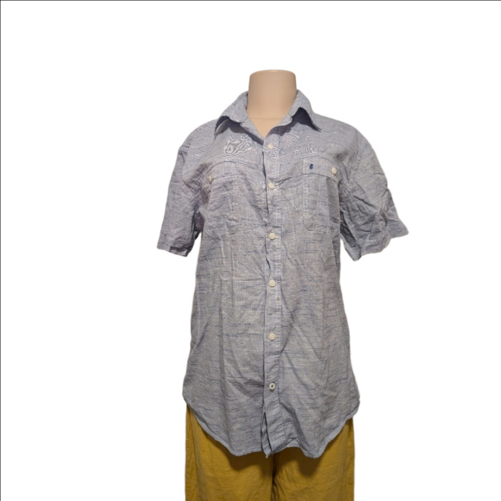 Izod Saltwater Collection Blue and White Striped Shirt Size Large Button…
